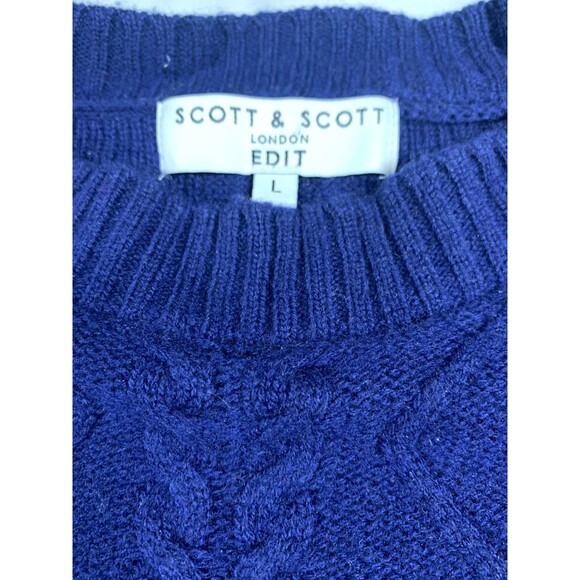 Scott & Scott London Sweater Womens L Blue Wool Cashmere Diamond Cable-knit - Picture 2 of 7